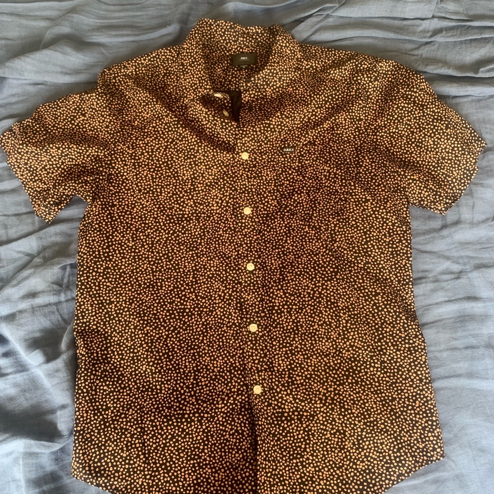 Obey Brown Polka Dot Button Down Shirt